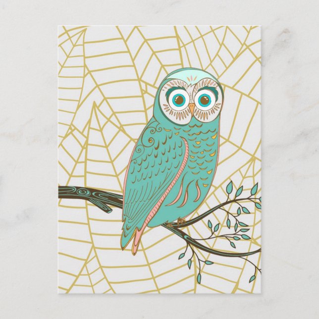 Aqua Retro Owl Design Postkarte (Vorderseite)