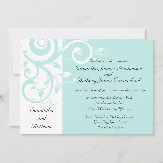 Aqua Reverse Swirl Wedding Einladungen (Vorderseite)