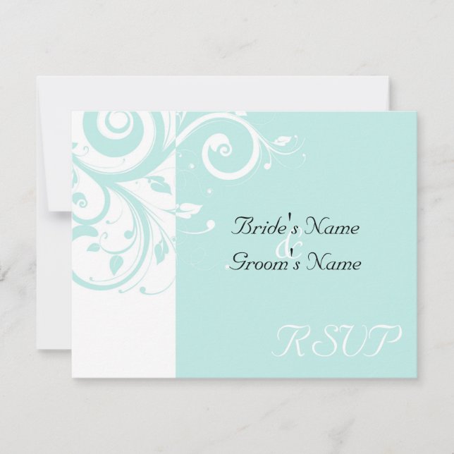 Aqua Reverse Swirl Wedding Matching UAWG RSVP Karte (Vorderseite)