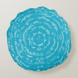 Aqua Reversible to Grau florales Garland Muster Rundes Kissen