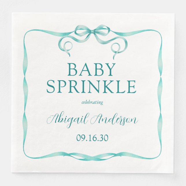 Aqua Ribbon Baby Sprinkle Serviette (Vorderseite)