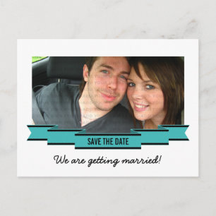 Aqua Ribbon Foto Save the Date Postkarte