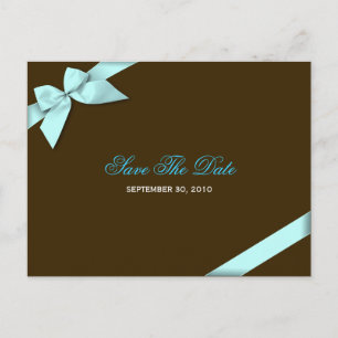 Aqua Ribbon Wedding Save the Date 3 Ankündigungspostkarte