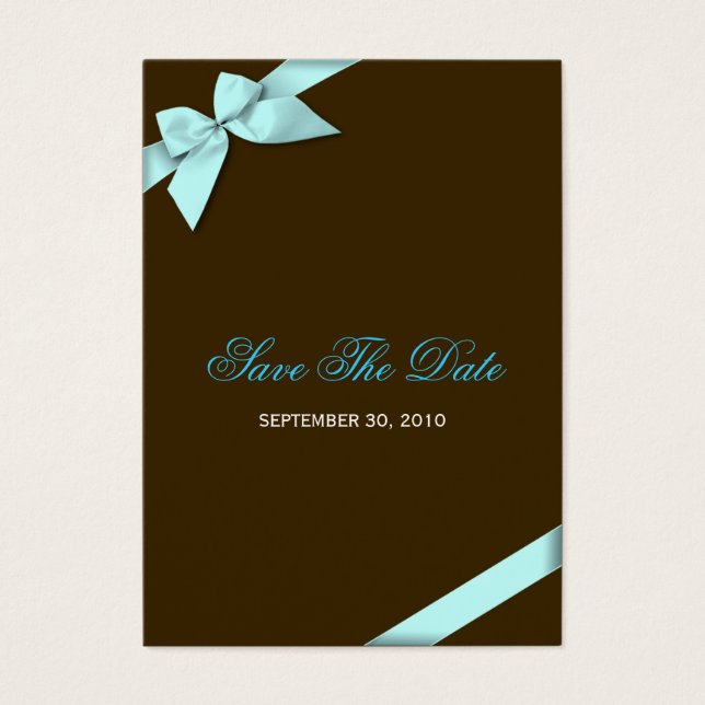 Aqua Ribbon Wedding Save the Date MiniCard (Vorderseite)