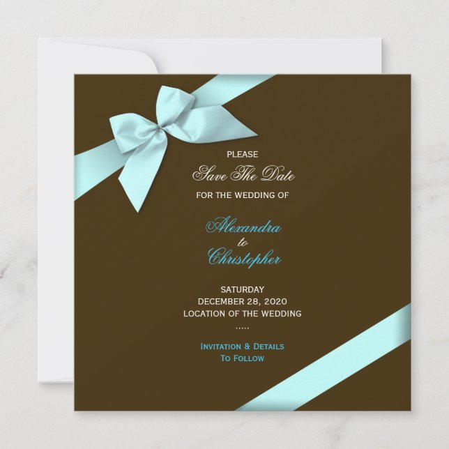 Aqua Ribbon Wedding Save the Date S5V2 (Vorderseite)
