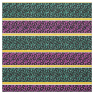 Aqua/rosa Blumengold/weißer Streifen - schwarz Stoff