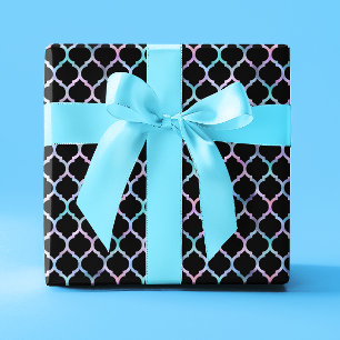 Aqua Rosa Irisierende Folie und schwarzes Vierpass Geschenkpapier