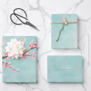 Aqua Rosa Kirschblütenblüte        Geschenkpapier Set