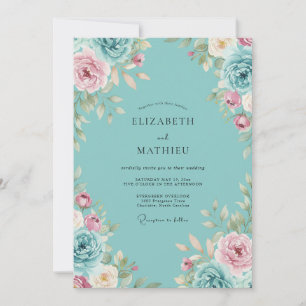 Aqua-Rosa-Pfingstrosen-Hochzeit Einladung
