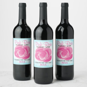 Aqua, Rosa Rosenflasche oder Paketlabel Weinetikett