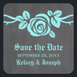 Aqua Rose Chalkboard Save the Date Stickers<br><div class="desc">Süßes und hübsches Rose Chalkboard Save the Date Aufkleber in Türkis mit einem Single schöne Rose auf einem Wein auf einem Kalkboard Aussehen Hintergrund. Dieses elegante Design eignet sich perfekt für die Ankündigung Ihrer Hochzeit im Frühjahr oder Sommer. Einfach zu anpassen, fügen Sie einfach Ihre Hochzeitsdetails in den Textfeldern zur...</div>