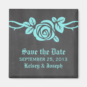 Aqua Rose Chalkboard Speichern Sie das Datumsfenst Magnet