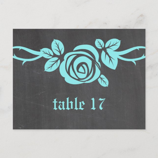 Aqua Rose Chalkboard Tischnummer Postkarte (Vorderseite)