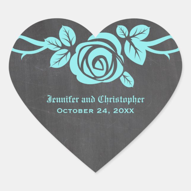 Aqua Rose Chalkboard Wedding Stickers (Vorderseite)