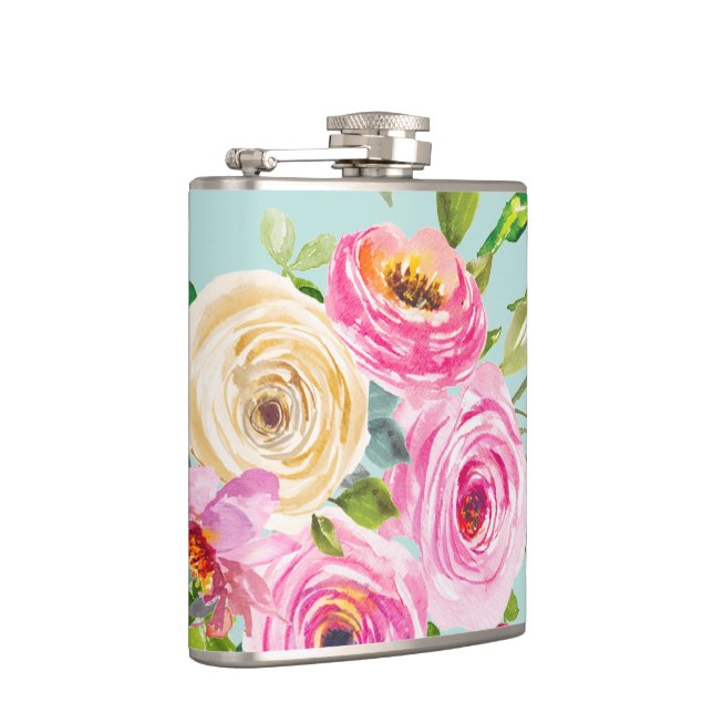 Aqua: Rose in Rosa und Creme Flachmann (Rechts)