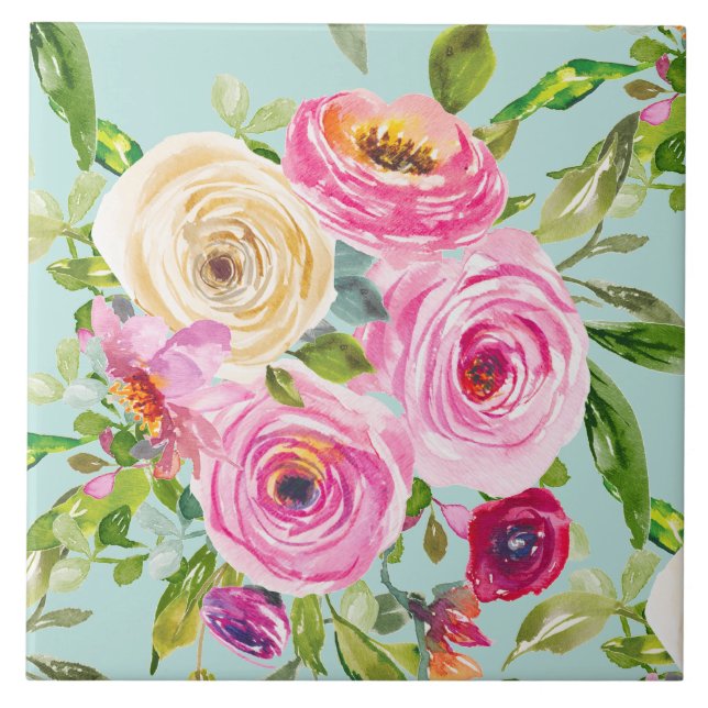 Aqua: Rose in Rosa und Creme Fliese (Vorderseite)