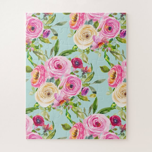 Aqua: Rose in Rosa und Creme Puzzle (Vertikal)