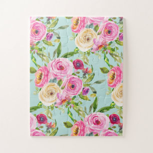 Aqua: Rose in Rosa und Creme Puzzle