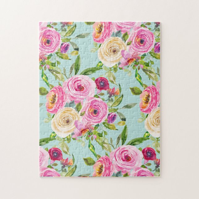 Aqua: Rose in Rosa und Creme Puzzle (Vertikal)