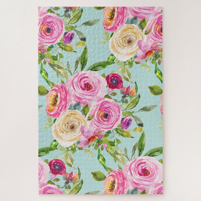 Aqua: Rose in Rosa und Creme Puzzle (Vertikal)