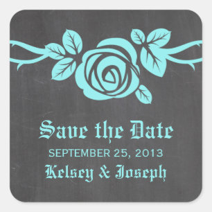 Aqua Rose Schiefertafel Save-the-Date-Aufkleber Quadratischer Aufkleber