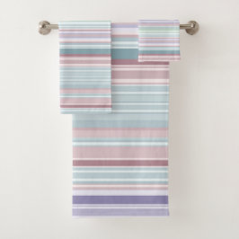 Aqua, Rosé und Lavendelstreifen Badhandtuch Set
