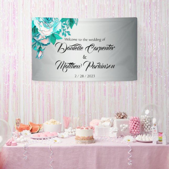 Aqua-Rose und Silberhochzeit Banner (Party)