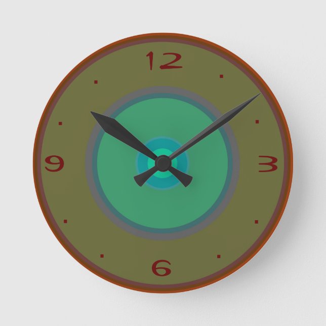 Aqua, Rot, Moosgrün >Plain WallClocks Runde Wanduhr (Vorderseite)