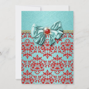 Aqua roter Damast Formal Engagement Einladung