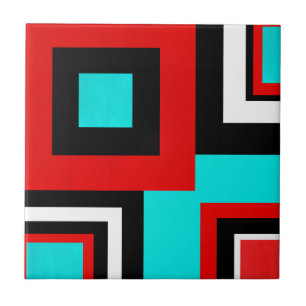 Aqua-roter Schwarz-weißer geometrischer Block Fliese