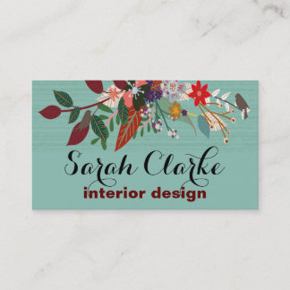 Aqua-rotes Vintages Blumenmuster Visitenkarte