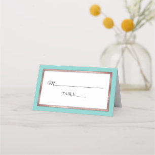 Aqua   Rotgold  Weiße schlichte, elegante Platzkar Platzkarte