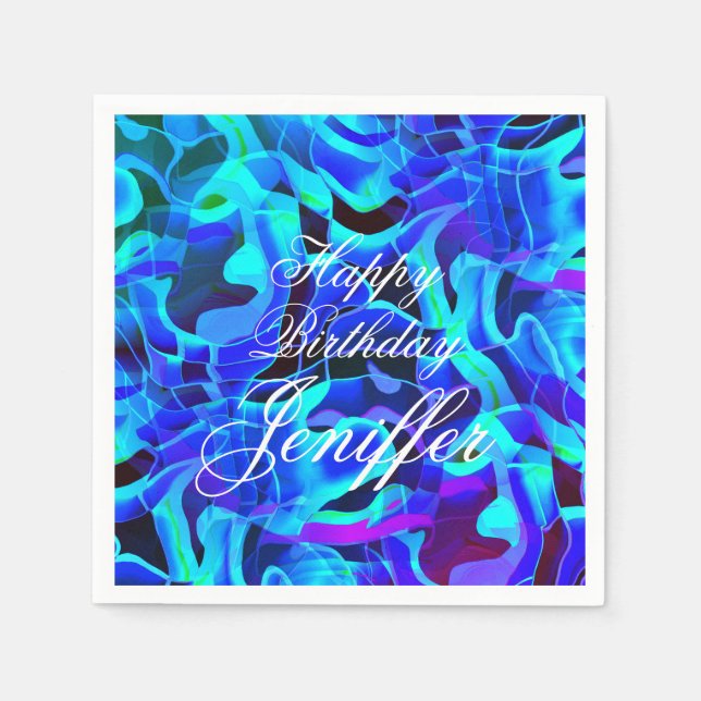 Aqua Royal Blue Asymmetric Contemporary Pattern Serviette (Vorderseite)