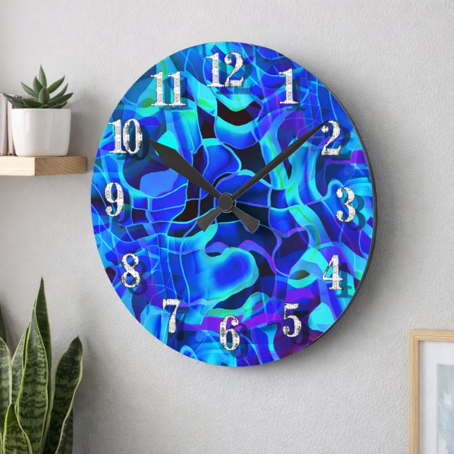 Aqua Royal Blue Asymmetric Runde Wanduhr (Von Creator hochgeladen)