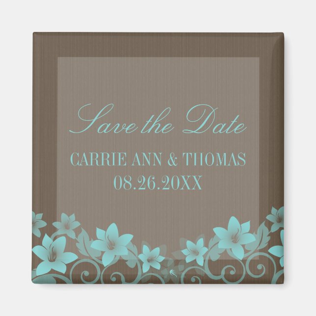 Aqua Rustic Floral Save the Date Magnet (Vorne)
