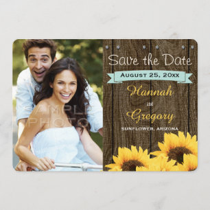AQUA RUSTIC SUNFLOWING SAVE THE DATE KARTE