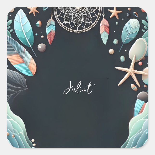 Aqua-Sand-Brautparty Quadratischer Aufkleber (Vorderseite)