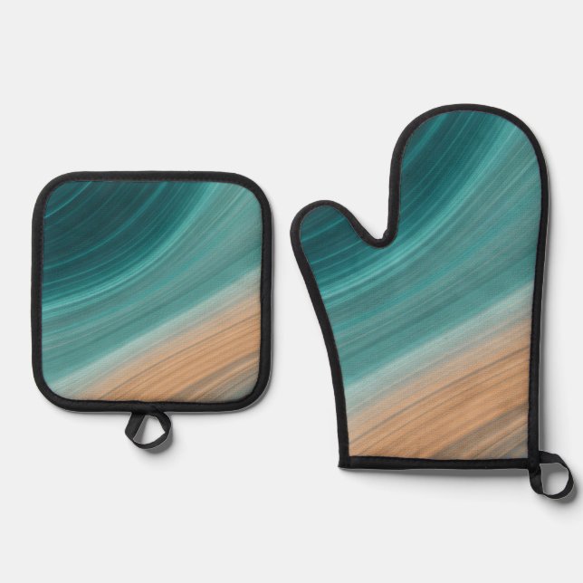 Aqua-Sand-Fluss Ofenhandschuh & Topflappen-Set (Vorderseite)