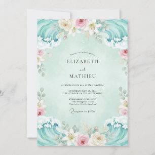 Aqua Sanfte Florale Hochzeit Einladung