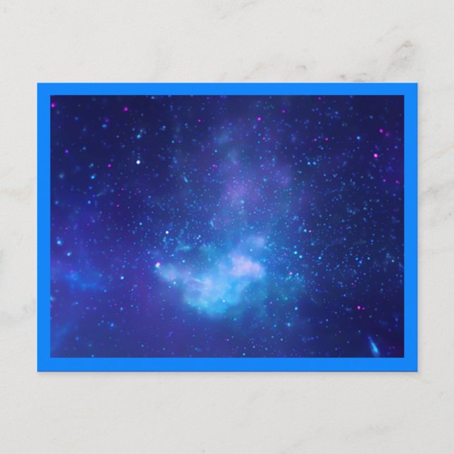 Aqua Sapphire Celestial Galaxy Blue Border Foto Postkarte (Vorderseite)
