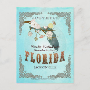 Aqua Save the Date - Florida Karte mit hübschen Vö