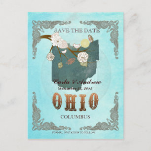 Aqua Save the Date - Ohio Karte mit hübschen Vögel