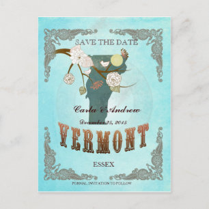 Aqua Save the Date - Vermont Karte mit hübschen Vö