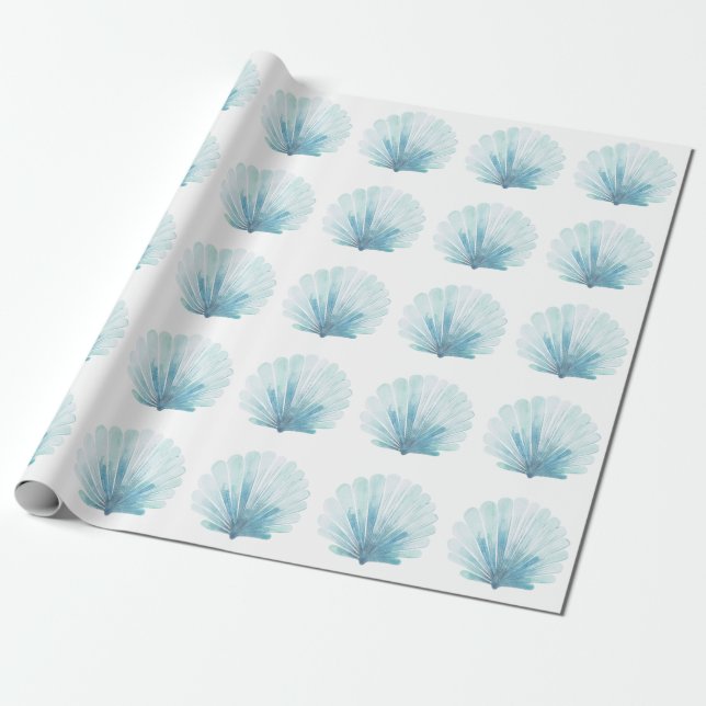 Aqua Scallop Seashell Geschenkpapier (Ungerollt)