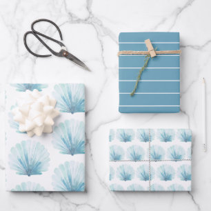 Aqua Scallop Seashell Personalisiert Geschenkpapier Set