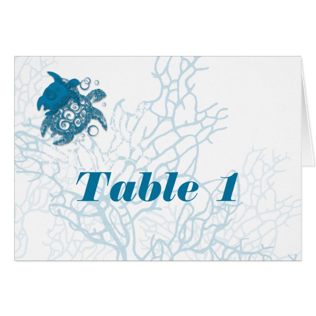 Aqua-Schildkröte-Liebe-Wedding Tischnummerzelt (Vorderseite (Horizontal))