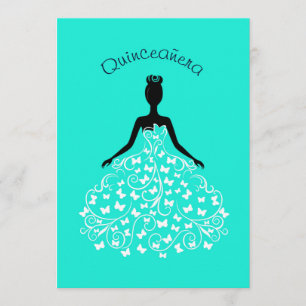 Aqua-Schmetterling Quinceanera Ballkleid-Einladung Einladung