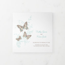 Aqua-Schmetterlinge für die Hochzeitserneuerung Dreifach-gefaltete Programmkarte