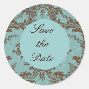 Aqua Schokolade Damast Save-the-Date Runder Aufkleber