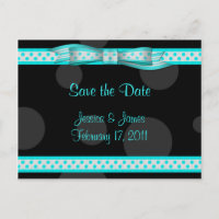 Aqua Schwarz-weiß Polka Dot Save the Date Postkart